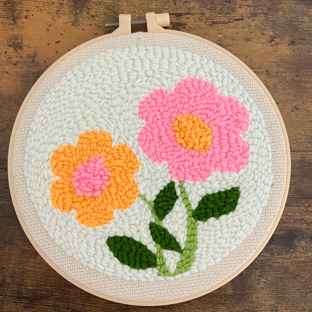 Vibrant Floral Embroidery Hoop Art - Pink, Orange, Green